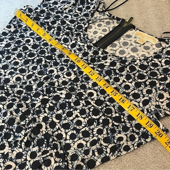 Michael Michael Kors Blue Circle Print A-Line Dress L | Cap Sleeve Gold Zip - Picture 11 of 13